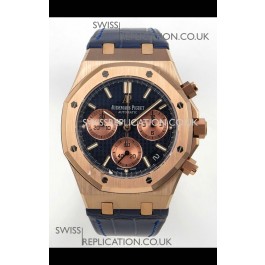 Royal Oak Chrono 26240 Rose Gold Blue Dial Leather Strap Super Clone Watch 