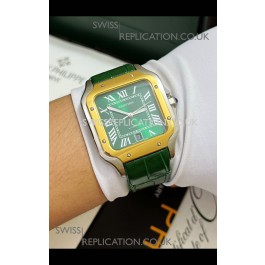 Cartier Santos De Cartier Green Dial Two Tone Swiss Replica Watch 