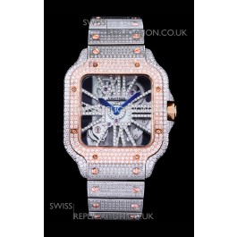 Cartier "Santos De Cartier" Skeleton moissanite Paved Super Clone Watch 