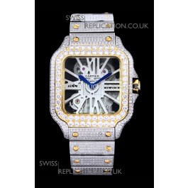 Cartier "Santos De Cartier" Skeleton moissanite Paved Super Clone Watch 