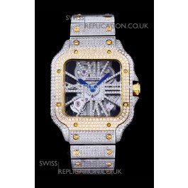 Cartier "Santos De Cartier" Skeleton moissanite Paved Super Clone Watch 