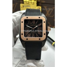 Santos De Cartier in Black Dial PVD MLF Coating Super Clone Watch