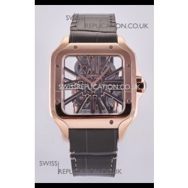 Santos De Cartier Super Clone Watch in Skeleton Dial Rose Gold Case