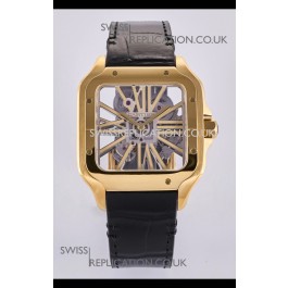 Santos De Cartier Super Clone Watch in Skeleton Dial Rose Yellow Case