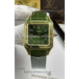 Santos Dumont 31MM Yellow Gold Green Dial Super Clone Watch 