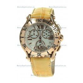 Chopard Happy Sport Diamonds Edition Replica Gold Watch in Yellow Strap