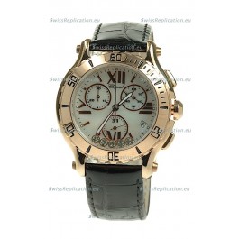 Chopard Happy Sport Diamonds Edition Replica Gold Watch in Black Strap