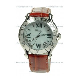 Chopard Happy Sport Diamonds Edition Replica Watch in Brown Strap
