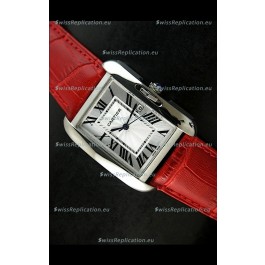 Cartier Tank Ladies Replica Watch in Steel Case/Red Strap