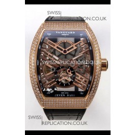 Franck Muller V45 Tourbillon Skeleton Rose Gold Diamonds Super Clone Watch 