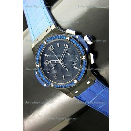 Hublot Big Bang All Black Edition in Purple Strap and Baguette Diamonds Bezel