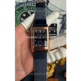 Jaeger-LeCoultre Reverso Tribute Duoface Rose Gold Blue & Steel Dial Super Clone Watch 