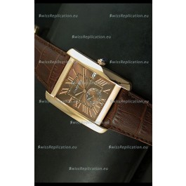 Cartier Tank Anglaise Japanese Replica Watch 34MM - Brown Dial Pink Gold