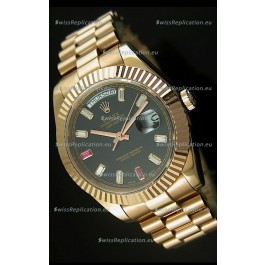 Rolex Day Date II 41MM Swiss Replica Watch - Black Dial - 1:1 Mirror Replica Watch 