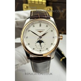 Longines Master Automatic Moonphase White Dial Rose Gold Super Clone Watch 