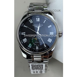 Longines Master Automatic Moonphase Black Dial Steel Case Super Clone Watch 