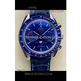 Omega Speedmaster Moonphase Blue Dial Leather Strap Super Clone Watch 