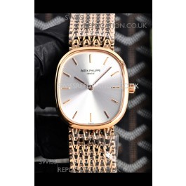 Patek Philippe Golden Ellipse 5738/1R-001 Rose Gold Steel Dial Super Clone Watch 