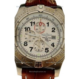 Breitling Chronograph Chronometre Japanese Watch in Brown Strap