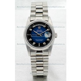 Rolex Day Date Silver Japanese Replica Watch in Blue Dial