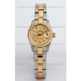 Rolex DateJust - Two Tone Ladies Swiss Replica Watch in Gold Dial