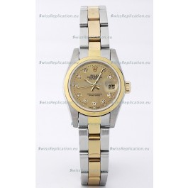 Rolex DateJust - Two Tone Ladies Swiss Replica Watch in Gold Dial