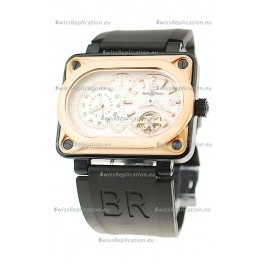Bell and Ross BR Minuteur Tourbillon Japanese Replica Gold Watch in White Dial