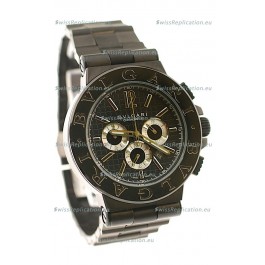 Bvlgari Diagono Mens Scuba japanese Replica PVD Watch in Black