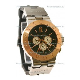 Bvlgari Diagono Mens Scuba japanese Replica Watch in Black Dial