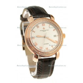 Vacheron Constantin Geneve Japanese Replica Gold Watch in Diamond Bezel