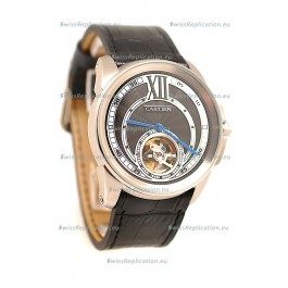 Calibre de Cartier Flying Tourbillon Japanese Replica Steel Watch 