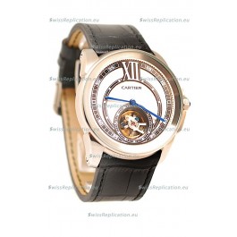 Calibre de Cartier Flying Tourbillon Japanese Replica Steel Watch 