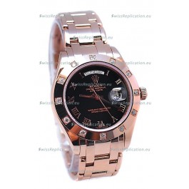 Rolex Day Date Rose Gold Japanese Replica Watch in Diamond Bezel