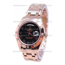 Rolex Day Date Rose Gold Japanese Replica Watch in Black Dial