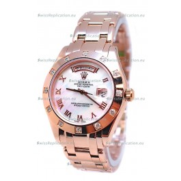 Rolex Day Date White Mother of Pearl Swiss Replica Watch in Roman Markers