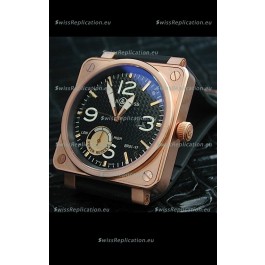Bell and Ross BR01 97 Power Reserve Rose Gold Watch in Black Dial