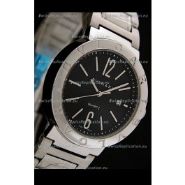 Bvlgari Diagono Japanese Replica Quartz Watch in Black Dial