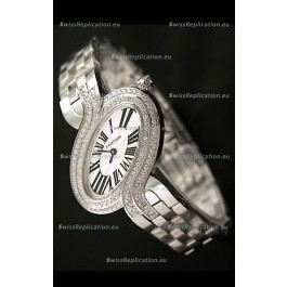 Delices De cartier Japanese Watch in Steel Strap and Diamonds Bezel