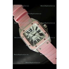 Cartier Santos 100 Swiss Ladies Automatic Replica Watch in Pink