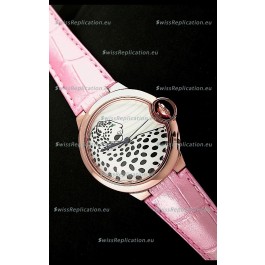 Ballon De Cartier Watch in Pink Gold Casing with Leopard Dial