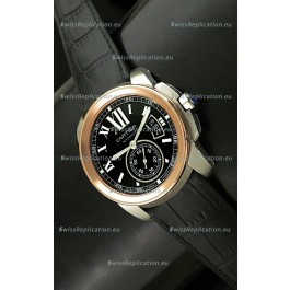 Cartier Calibre de Japanese Replica Rose Gold Watch in Leather Strap
