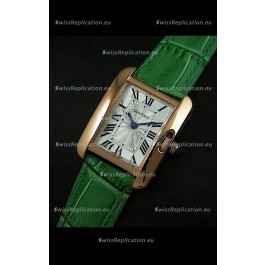 Cartier Louis Japanese Replica Ladies Rose Gold Watch in Green Strap
