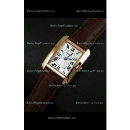 Cartier Louis Japanese Replica Ladies Rose Gold Watch in BrownStrap