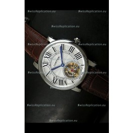 Cartier Ronde de Tourbillon Japanese Replica Watch in Brown Strap