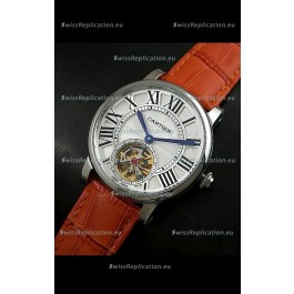 Cartier Ronde de Tourbillon Japanese Replica Watch in Brown Strap