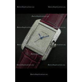 Cartier Tank Anglaise Ladies Replica Watch in Steel/Maroon Strap