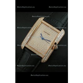 Cartier Tank Anglaise Ladies Replica Watch in Gold Case/Black Strap