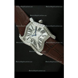 Cartier Tank Folle Ladies Replica Watch in Steel Case/Brown Strap