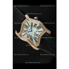 Cartier Tank Folle Ladies Replica Watch in Yellow Gold Case/Black Strap