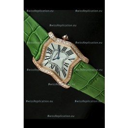 Cartier Tank Folle Ladies Replica Watch in Yellow Gold Case/Green Strap